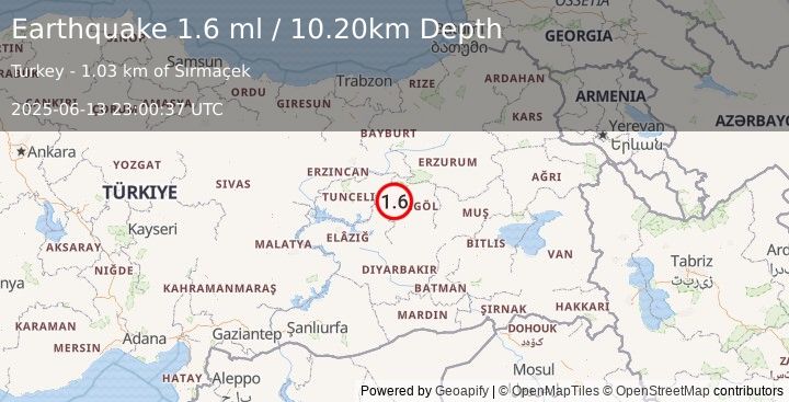 Earthquake EASTERN TURKEY (1.6 ml) (2025-06-13 23:00:37 UTC)