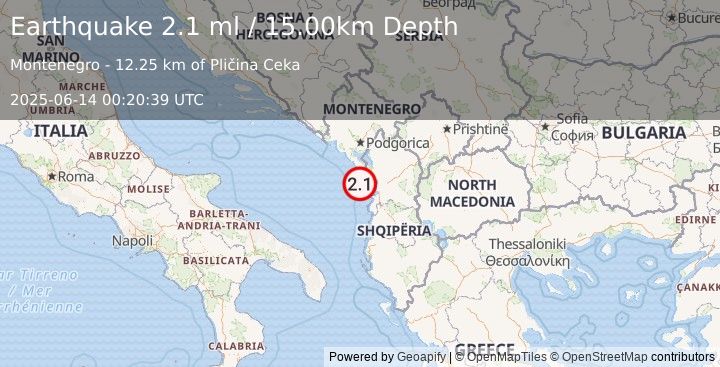Earthquake ADRIATIC SEA (2.1 ml) (2025-06-14 00:20:39 UTC)