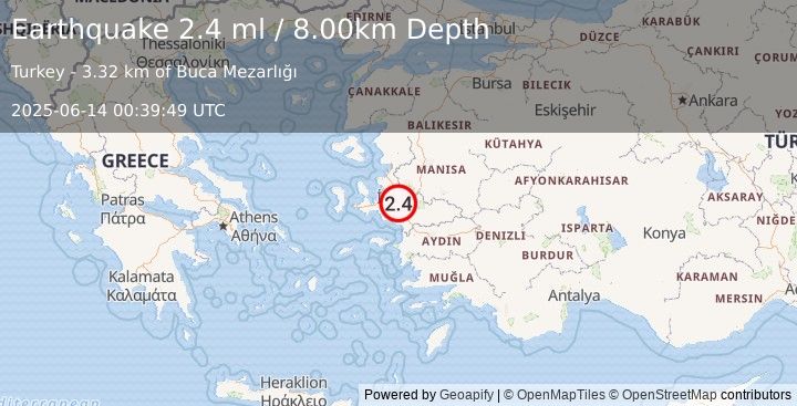 Earthquake WESTERN TURKEY (2.4 ml) (2025-06-14 00:39:49 UTC)