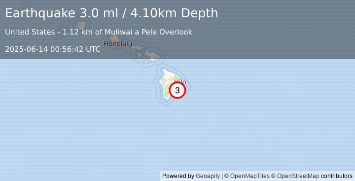 Earthquake ISLAND OF HAWAII, HAWAII (3.0 ml) (2025-06-14 00:56:42 UTC)