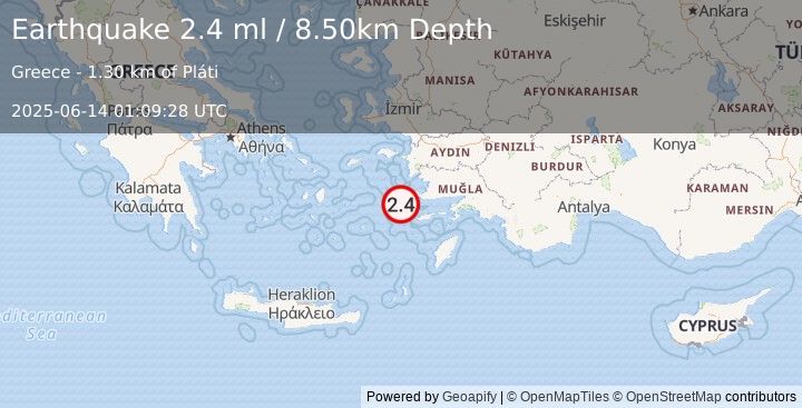 Earthquake WESTERN TURKEY (2.4 ml) (2025-06-14 01:09:24 UTC)