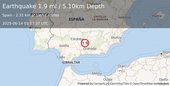 Earthquake SPAIN (1.9 ml) (2025-06-14 01:17:37 UTC)