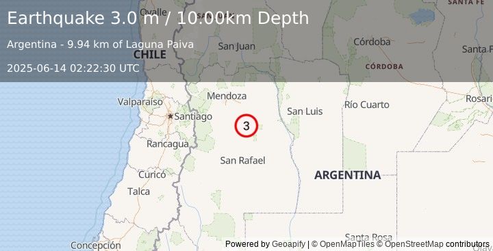 Earthquake MENDOZA, ARGENTINA (3.0 m) (2025-06-14 02:22:30 UTC)