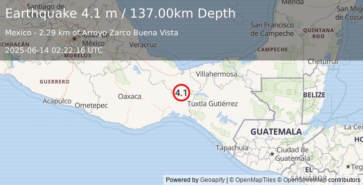 Earthquake VERACRUZ, MEXICO (4.1 m) (2025-06-14 02:22:16 UTC)