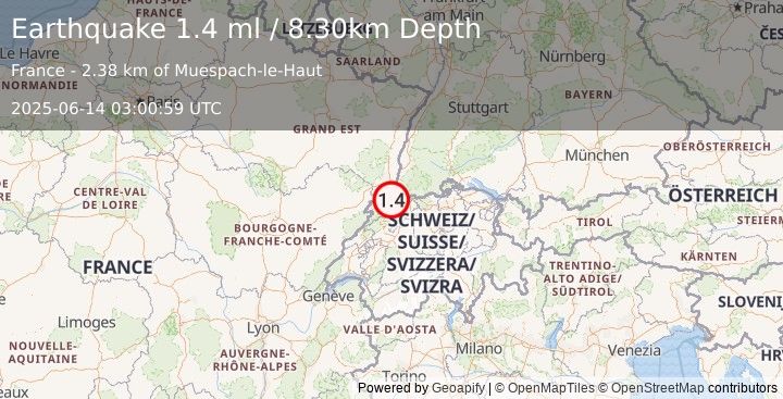 Earthquake FRANCE-GERMANY BORDER REGION (1.4 ml) (2025-06-14 03:00:59 UTC)