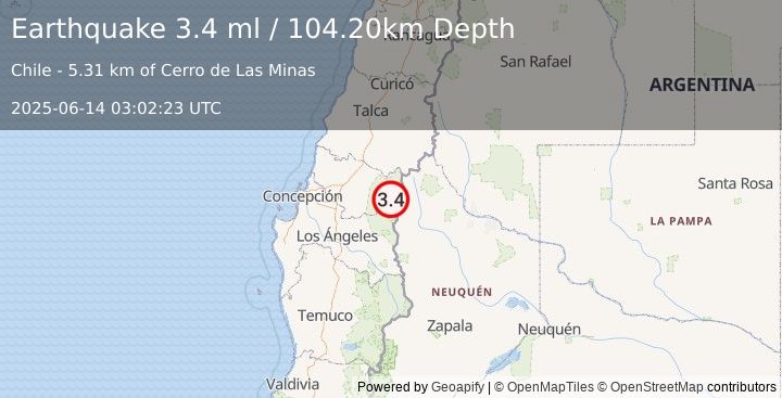 Earthquake BIO-BIO, CHILE (3.4 ml) (2025-06-14 03:02:23 UTC)