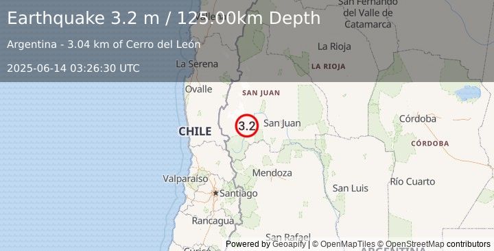 Earthquake SAN JUAN, ARGENTINA (3.2 m) (2025-06-14 03:26:30 UTC)