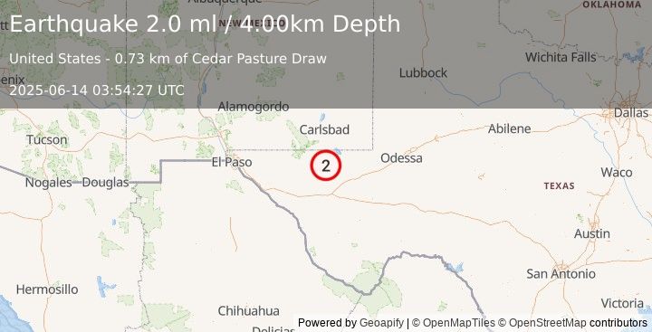 Earthquake WESTERN TEXAS (2.0 ml) (2025-06-14 03:54:27 UTC)