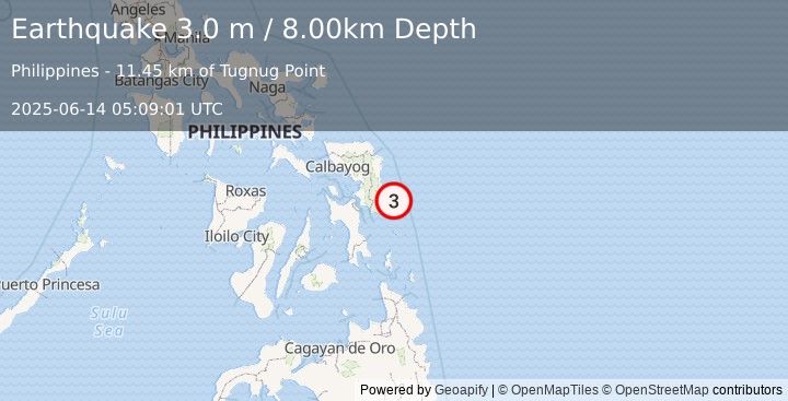 Earthquake SAMAR, PHILIPPINES (3.0 m) (2025-06-14 05:09:01 UTC)