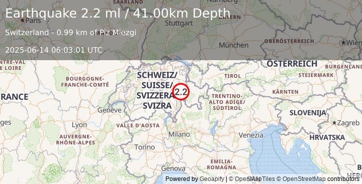 Earthquake SWITZERLAND (2.2 ml) (2025-06-14 06:03:01 UTC)