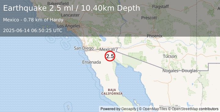 Earthquake BAJA CALIFORNIA, MEXICO (2.5 ml) (2025-06-14 06:50:25 UTC)
