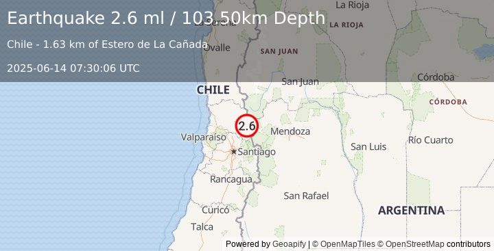 Earthquake VALPARAISO, CHILE (2.6 ml) (2025-06-14 07:30:06 UTC)