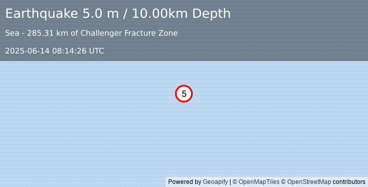 Earthquake SOUTHERN EAST PACIFIC RISE (4.9 mb) (2025-06-14 08:14:25 UTC)