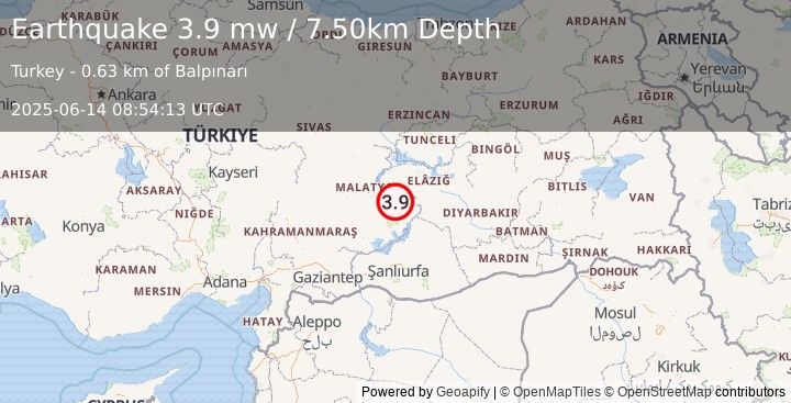 Earthquake EASTERN TURKEY (3.9 mw) (2025-06-14 08:54:13 UTC)