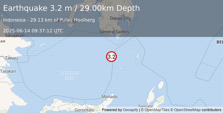 Earthquake CELEBES SEA (3.2 m) (2025-06-14 09:37:12 UTC)