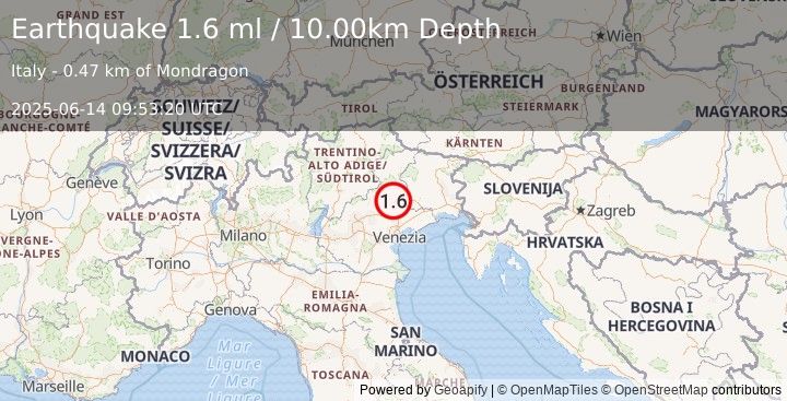 Earthquake NORTHERN ITALY (1.6 ml) (2025-06-14 09:53:20 UTC)