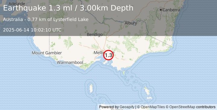Earthquake NEAR S.E. COAST OF AUSTRALIA (1.3 ml) (2025-06-14 10:02:10 UTC)