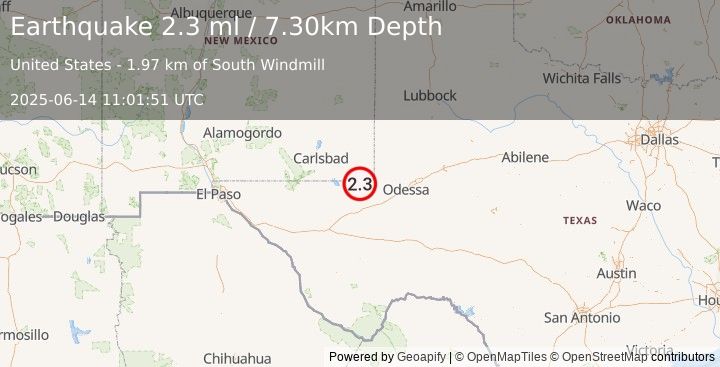 Earthquake WESTERN TEXAS (2.3 ml) (2025-06-14 11:01:51 UTC)