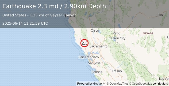 Earthquake NORTHERN CALIFORNIA (2.3 md) (2025-06-14 11:21:59 UTC)