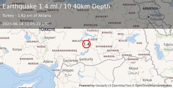 Earthquake EASTERN TURKEY (1.4 ml) (2025-06-14 11:05:22 UTC)
