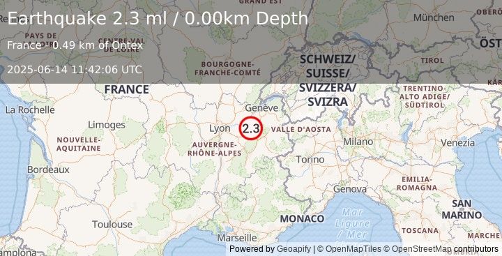 Earthquake FRANCE (2.3 ml) (2025-06-14 11:42:06 UTC)