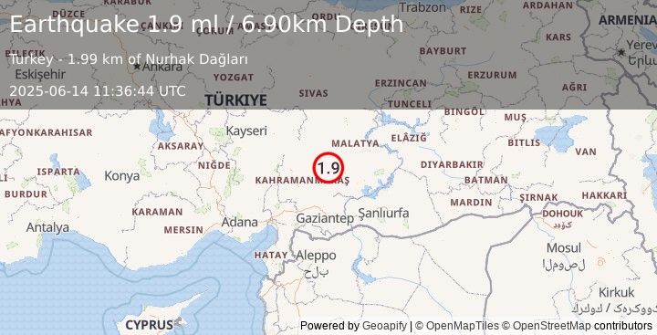 Earthquake CENTRAL TURKEY (1.9 ml) (2025-06-14 11:36:44 UTC)