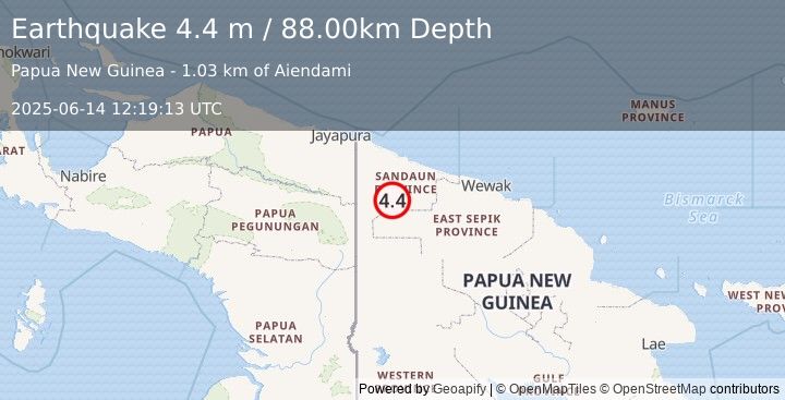 Earthquake NEW GUINEA, PAPUA NEW GUINEA (4.4 m) (2025-06-14 12:19:13 UTC)