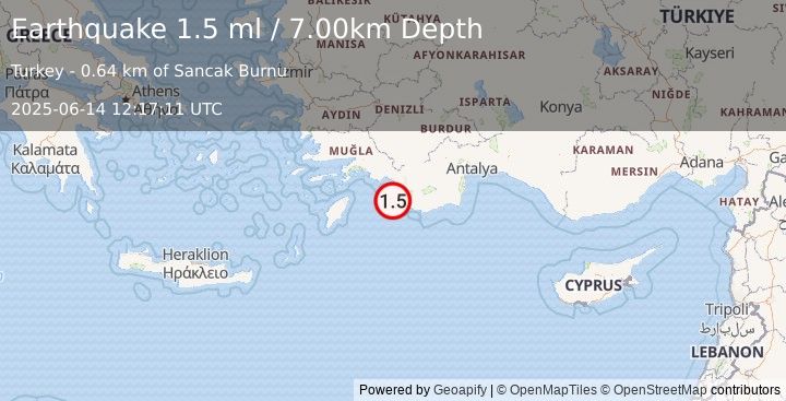 Earthquake WESTERN TURKEY (1.5 ml) (2025-06-14 12:17:11 UTC)