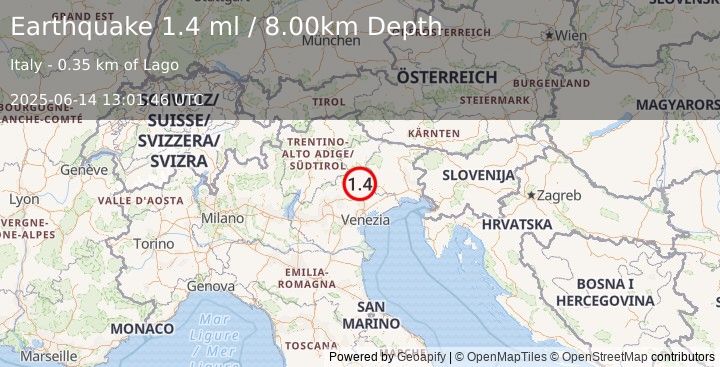 Earthquake NORTHERN ITALY (1.4 ml) (2025-06-14 13:01:46 UTC)