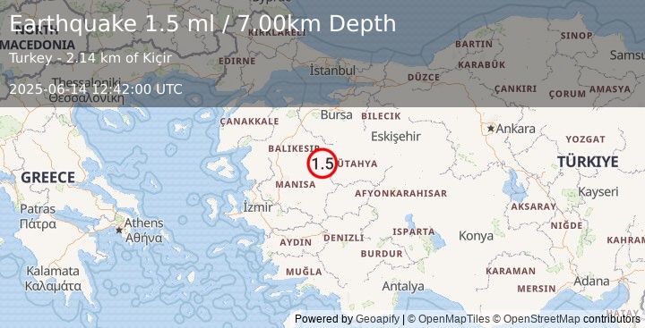 Earthquake WESTERN TURKEY (1.5 ml) (2025-06-14 12:42:00 UTC)
