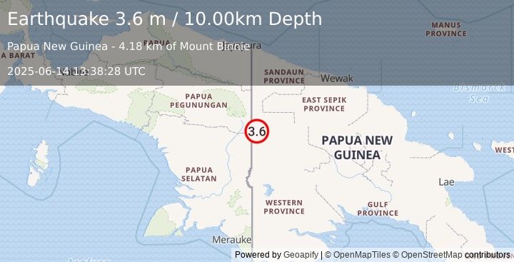 Earthquake NEW GUINEA, PAPUA NEW GUINEA (3.6 m) (2025-06-14 13:38:28 UTC)