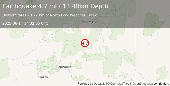 Earthquake NORTHERN ALASKA (4.7 ml) (2025-06-14 14:32:05 UTC)