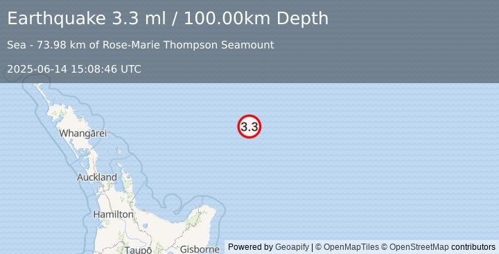 Earthquake OFF E. COAST OF N. ISLAND, N.Z. (3.3 ml) (2025-06-14 15:08:46 UTC)