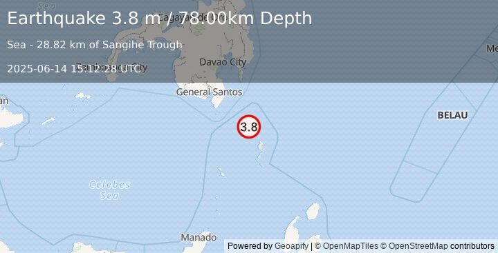 Earthquake MINDANAO, PHILIPPINES (3.8 m) (2025-06-14 15:12:28 UTC)