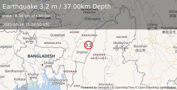Earthquake MYANMAR-INDIA BORDER REGION (3.2 m) (2025-06-14 15:24:50 UTC)