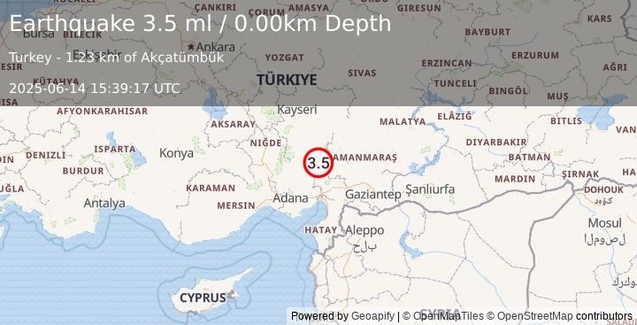 Earthquake CENTRAL TURKEY (3.5 ml) (2025-06-14 15:39:17 UTC)