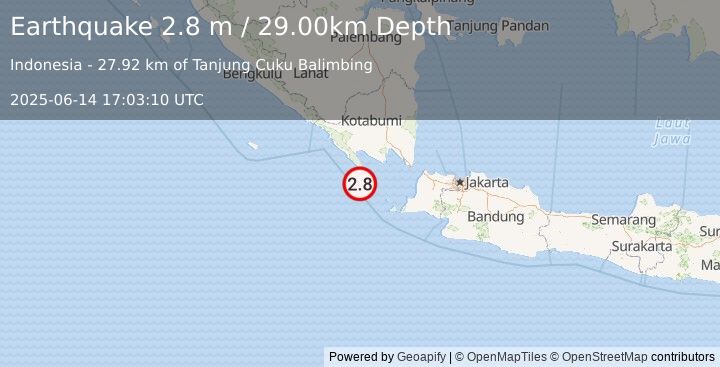 Earthquake SUNDA STRAIT, INDONESIA (2.8 m) (2025-06-14 17:03:10 UTC)