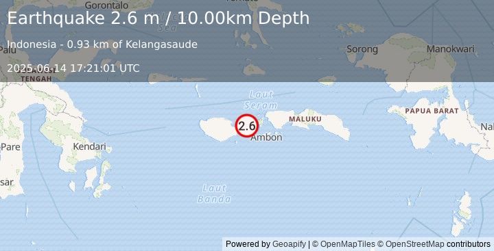 Earthquake SERAM, INDONESIA (2.6 m) (2025-06-14 17:21:01 UTC)