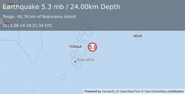 Earthquake TONGA (5.1 mb) (2025-06-14 18:21:30 UTC)