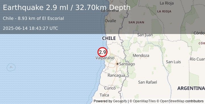 Earthquake OFFSHORE VALPARAISO, CHILE (2.9 ml) (2025-06-14 18:43:27 UTC)