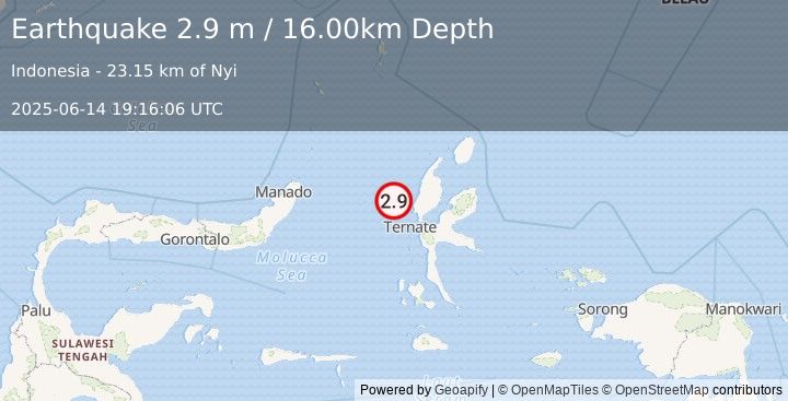 Earthquake HALMAHERA, INDONESIA (2.9 m) (2025-06-14 19:16:06 UTC)