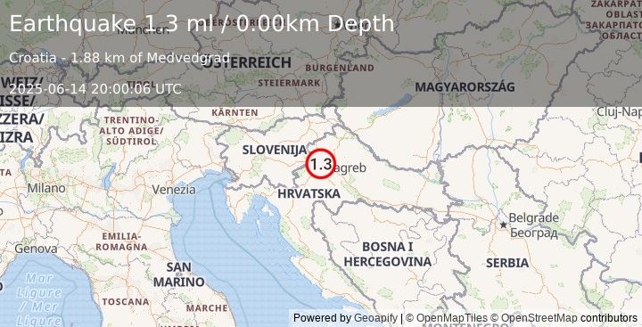Earthquake CROATIA (1.3 ml) (2025-06-14 20:00:06 UTC)