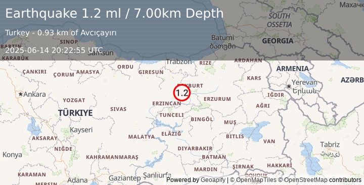 Earthquake EASTERN TURKEY (1.2 ml) (2025-06-14 20:22:55 UTC)