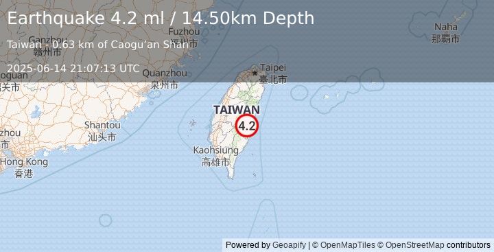 Earthquake TAIWAN (4.2 ml) (2025-06-14 21:07:13 UTC)