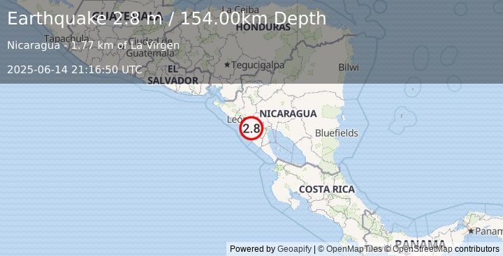 Earthquake NICARAGUA (2.8 m) (2025-06-14 21:16:50 UTC)