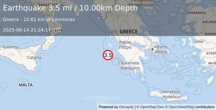 Earthquake IONIAN SEA (3.7 ml) (2025-06-14 21:24:11 UTC)