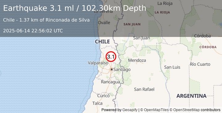 Earthquake VALPARAISO, CHILE (3.1 ml) (2025-06-14 22:56:02 UTC)