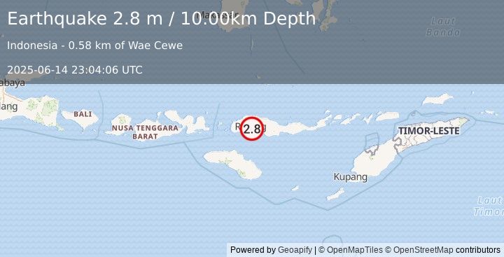 Earthquake FLORES REGION, INDONESIA (2.8 m) (2025-06-14 23:04:06 UTC)