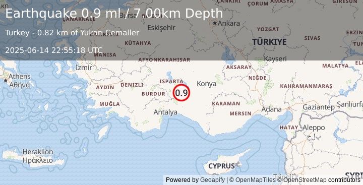 Earthquake WESTERN TURKEY (0.9 ml) (2025-06-14 22:55:18 UTC)