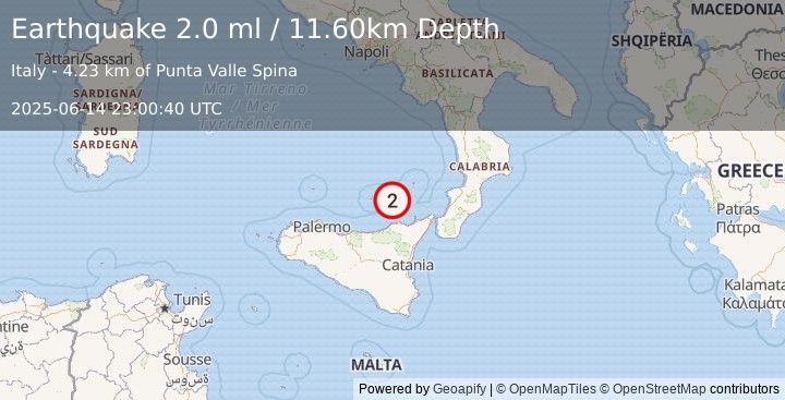 Earthquake SICILY, ITALY (2.0 ml) (2025-06-14 23:00:40 UTC)